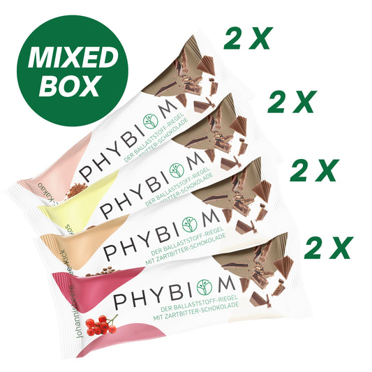 Phybiom - Mixed-Box Ballaststoffriegel mit Schokolade (8 Stück)
